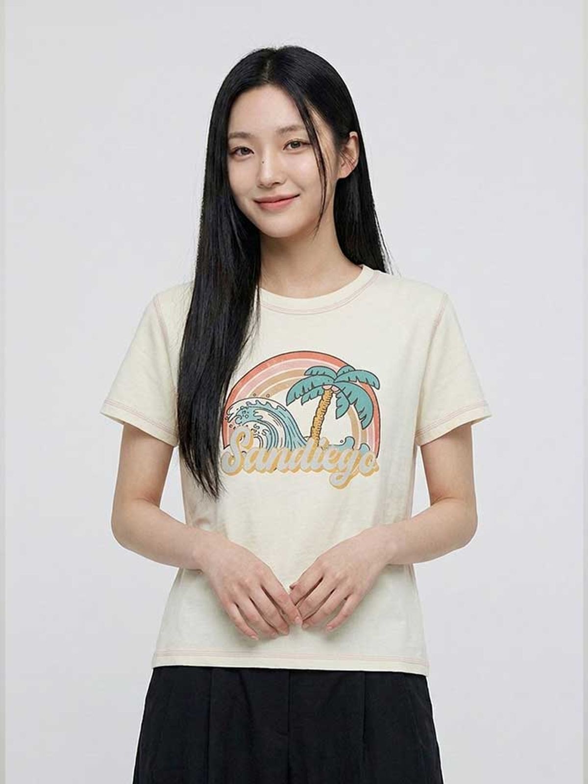행텐(HANGTEN) 여성 베이직 그래픽 반팔 티셔츠_003(10570-131-422-69)