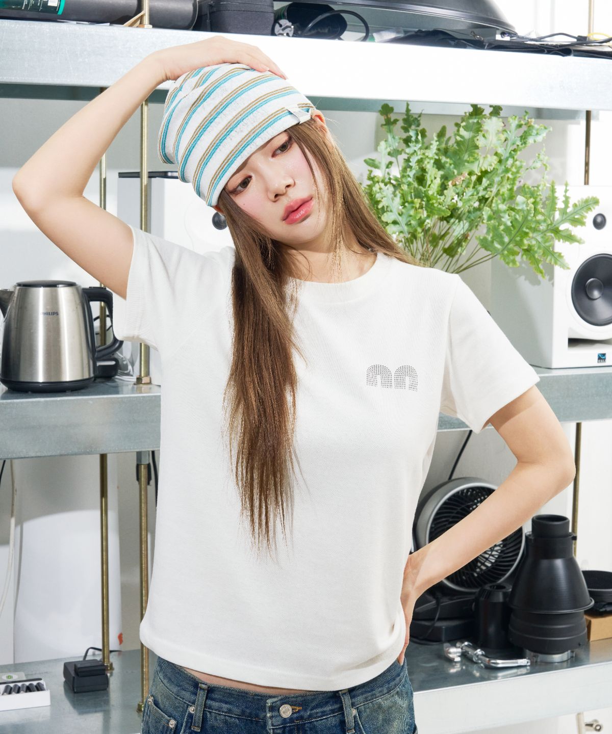 낫뉴(NOT NEW) nn Label Stripe Beanie White