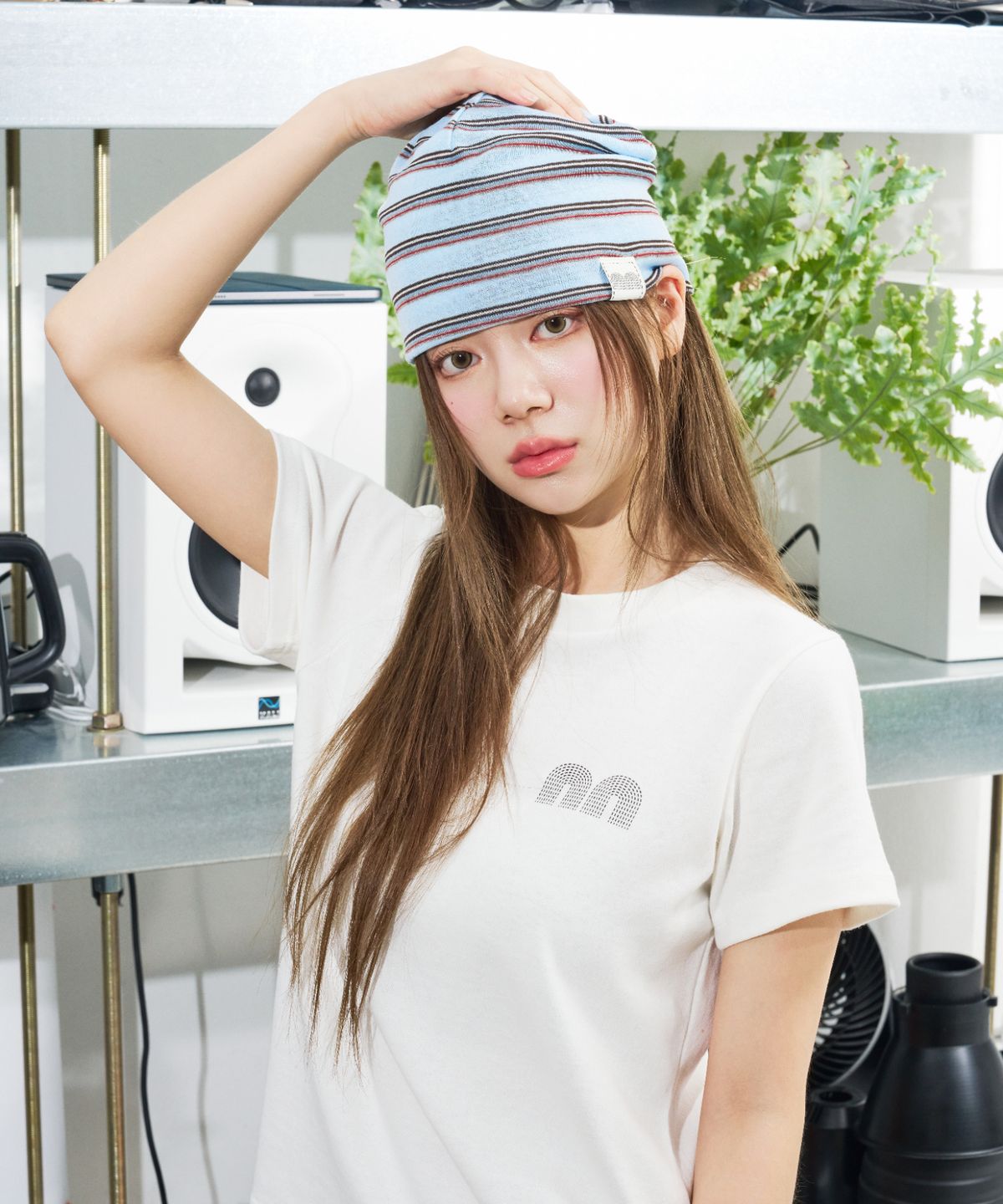 낫뉴(NOT NEW) nn Label Stripe Beanie Blue