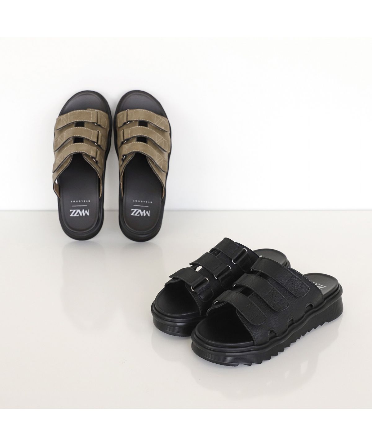 엘칸토(ELCANTO) 마쯔 남성 트리플 스트랩 벨크로 슬라이드 4.5cm LCMW61M626