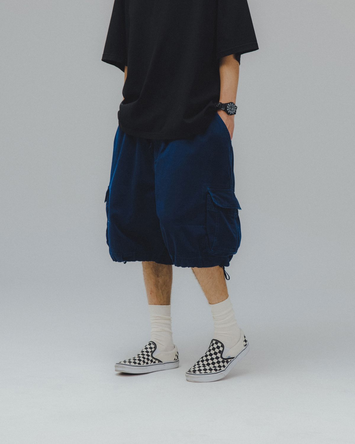 앵글런(ANGLAN) Military Cargo Half Pants - Navy