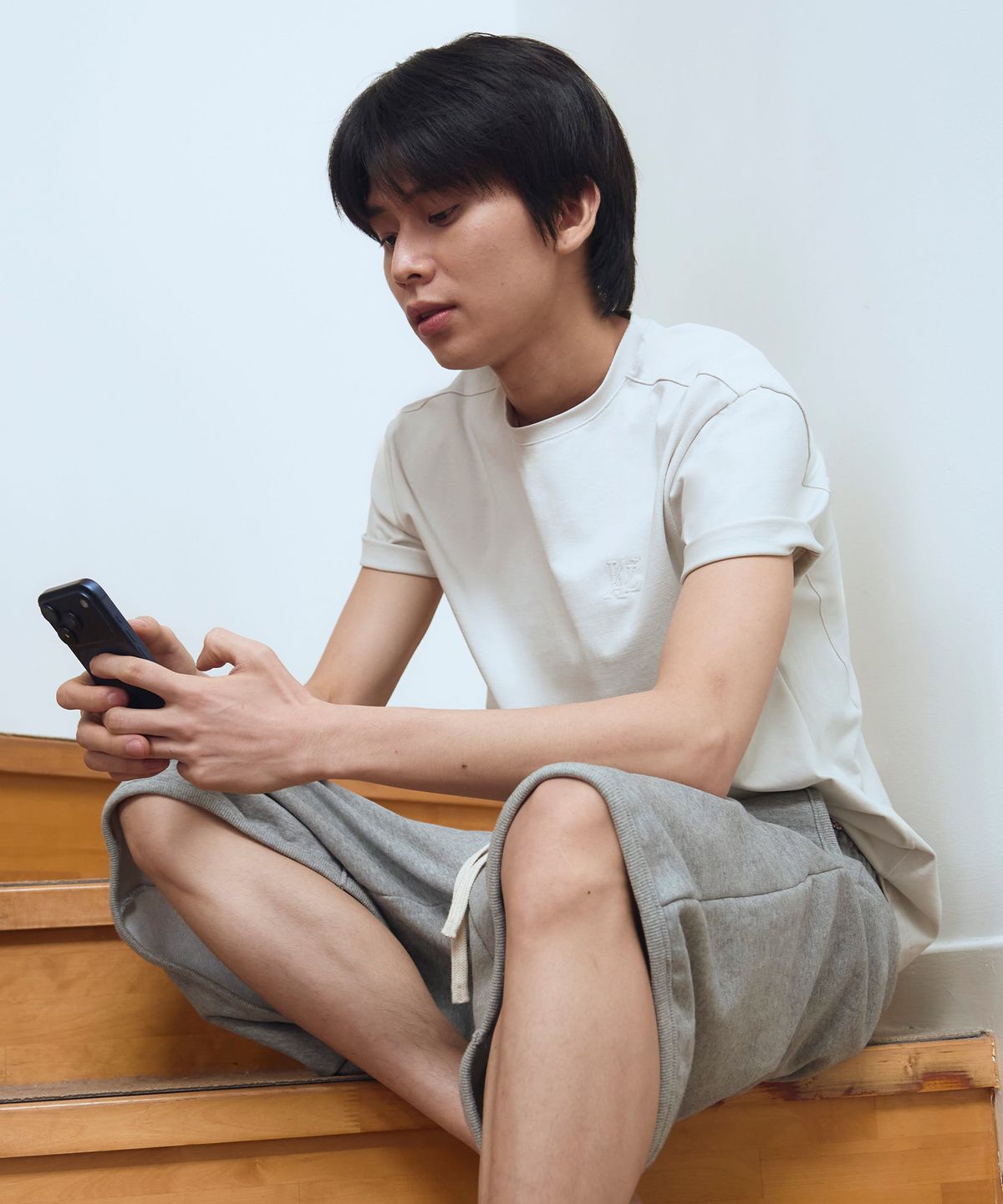 우알롱(WOOALONG) Basic cotton regular t-shirts - IVORY