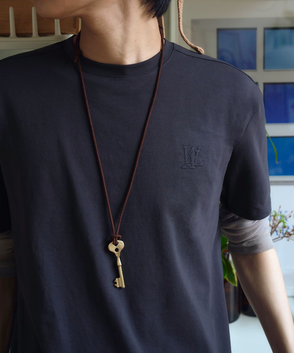 우알롱(WOOALONG) Basic cotton regular t-shirts -CHARCOAL