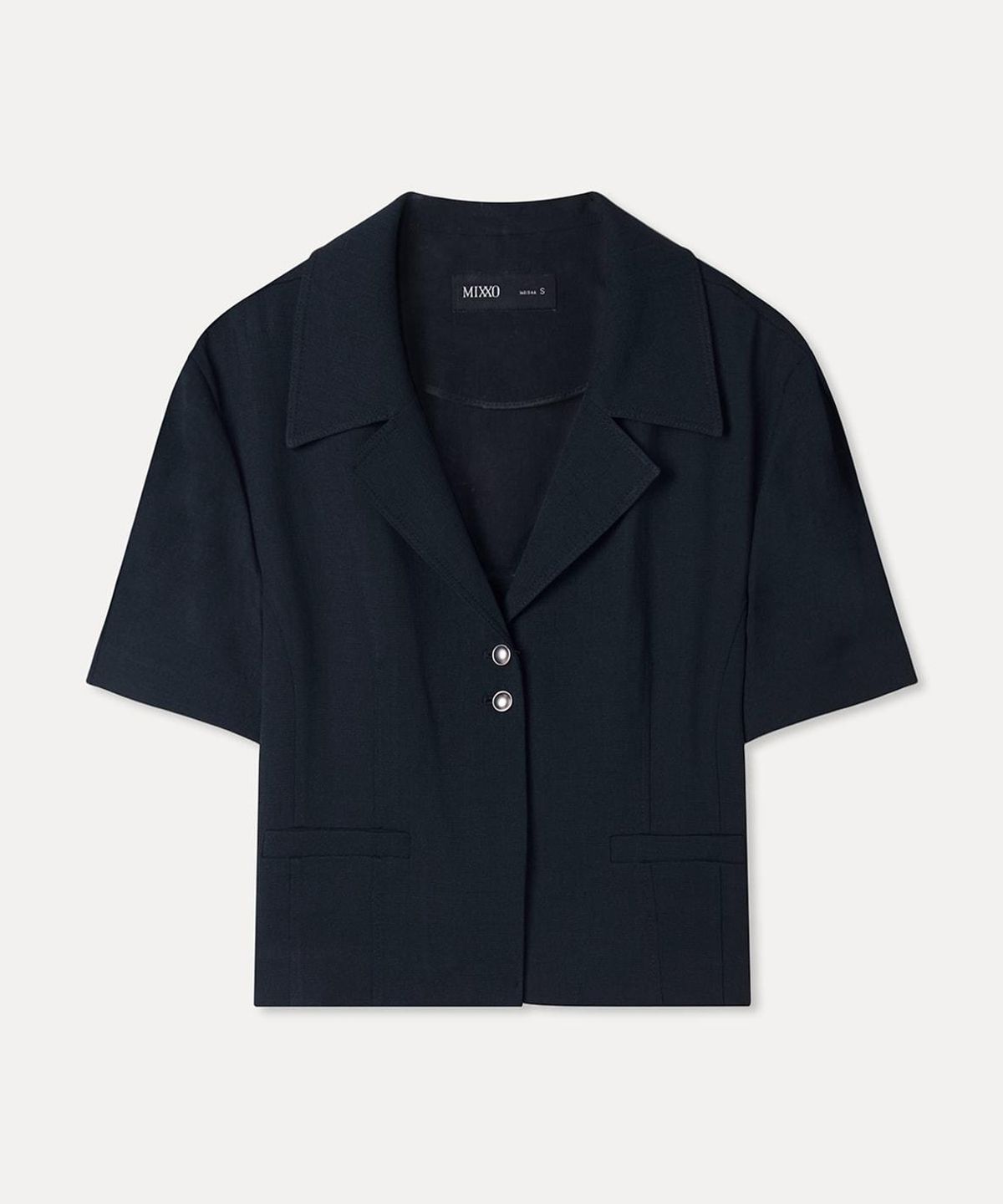 미쏘(MIXXO) 크롭 벨티드 반팔 자켓_MIWJKG711B