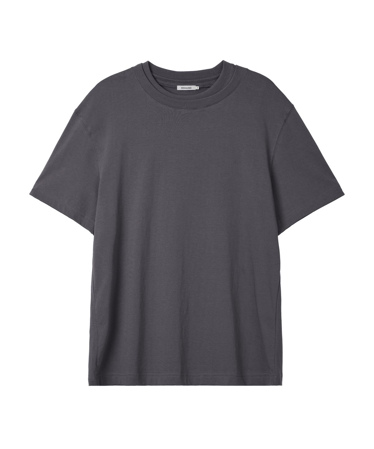 우알롱(WOOALONG) Double neck cotton over t-shirts -CHARCOAL