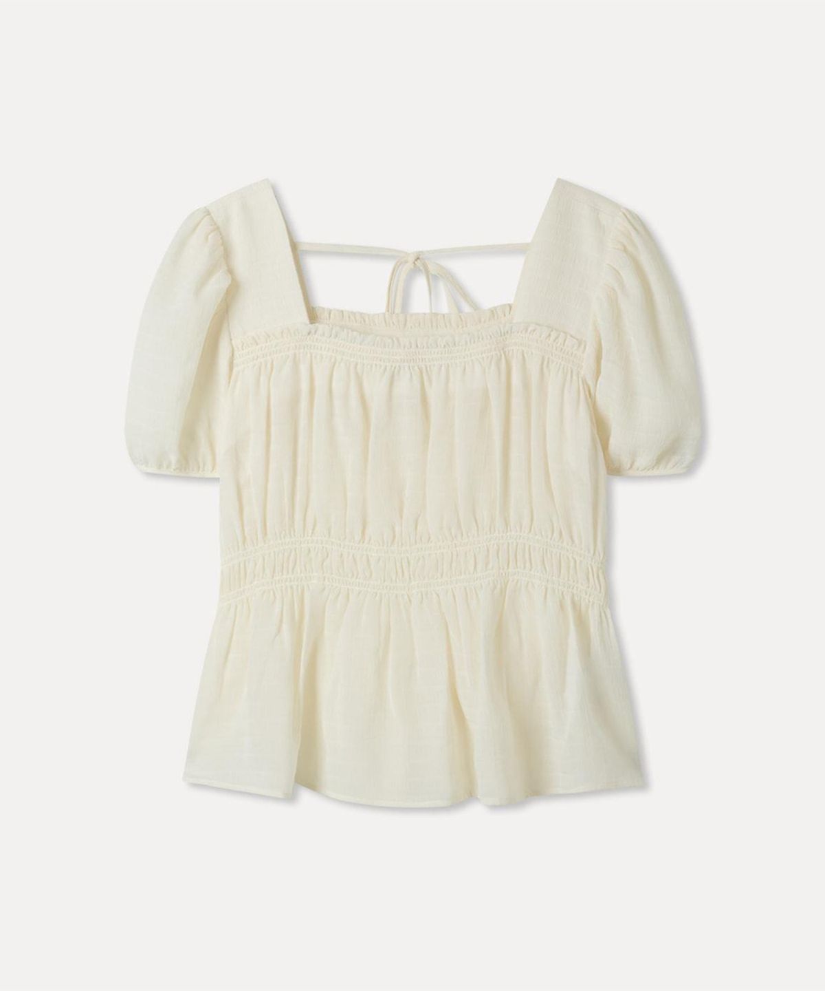 미쏘(MIXXO) 스모킹 반팔 블라우스_MIWBWG7B02