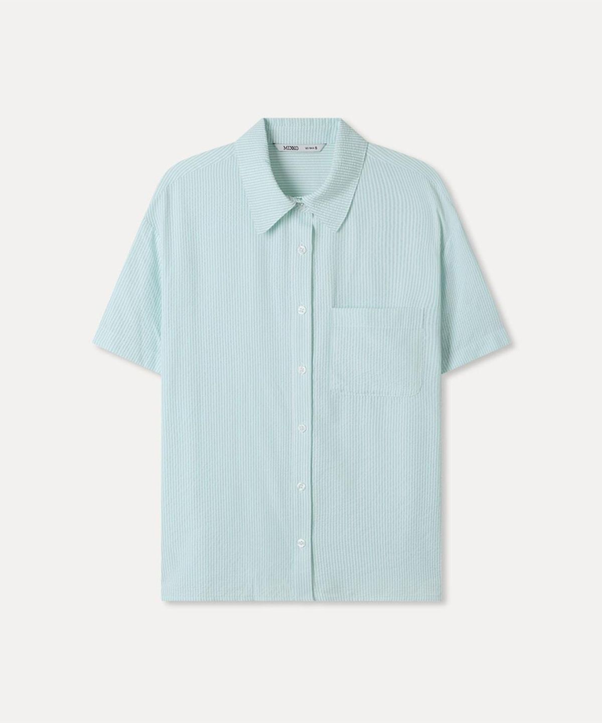 미쏘(MIXXO) 스트라이프 오버핏 반팔 셔츠_MIWYAG7B01
