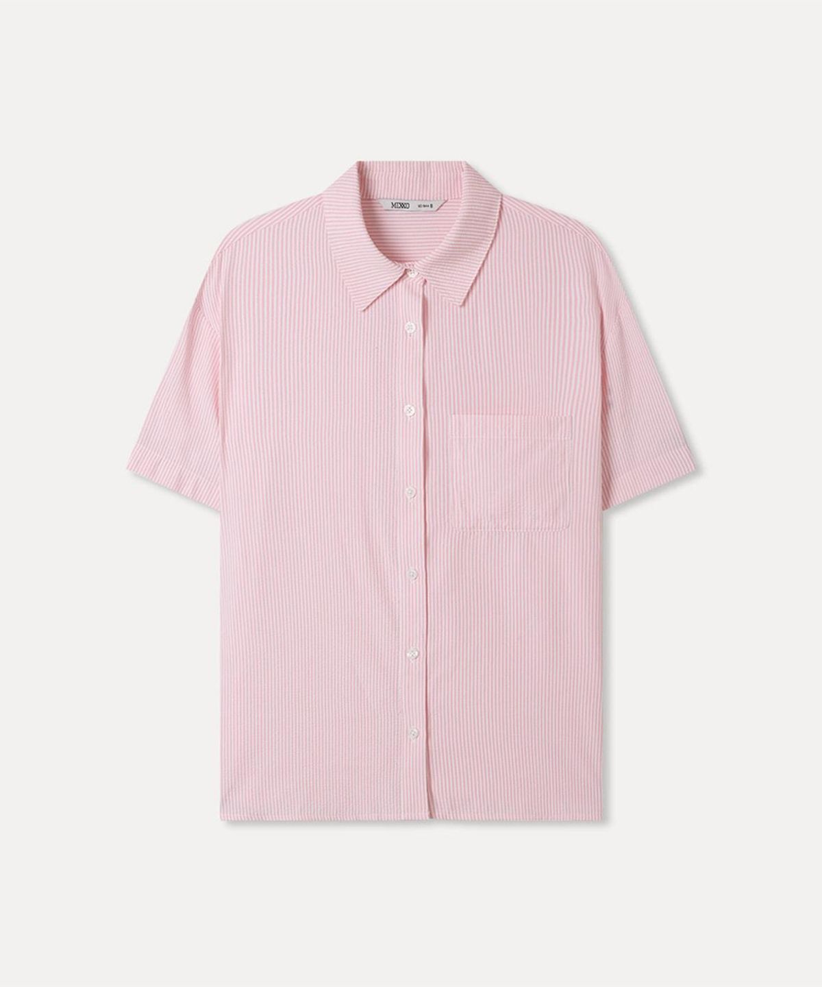 미쏘(MIXXO) 스트라이프 오버핏 반팔 셔츠_MIWYAG7B01