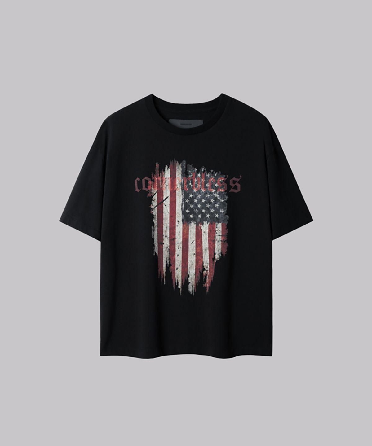 코너블레스(CORNERBLESS) STARS AND STRIPES HALF SLEEVE BLACK CROP T-SHIRTS