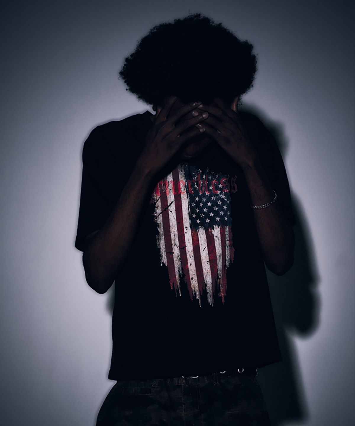 코너블레스(CORNERBLESS) STARS AND STRIPES HALF SLEEVE BLACK CROP T-SHIRTS