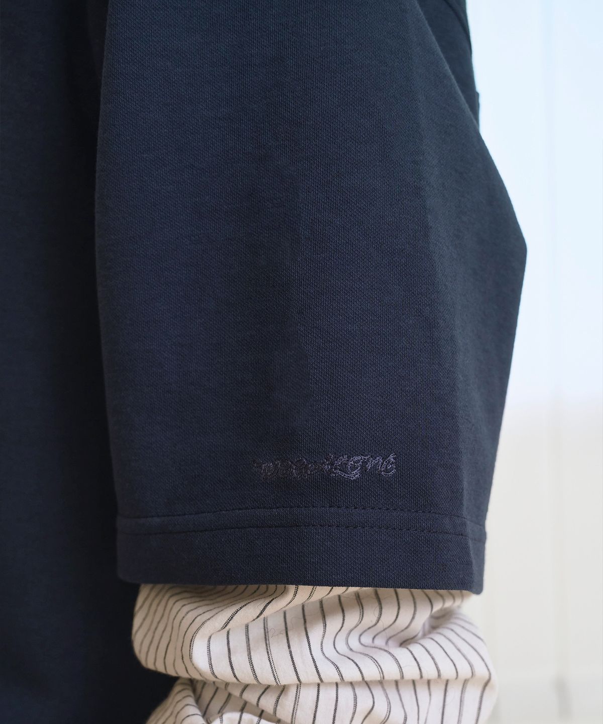 우알롱(WOOALONG) Airy cotton semi-loose polo shirt - NAVY