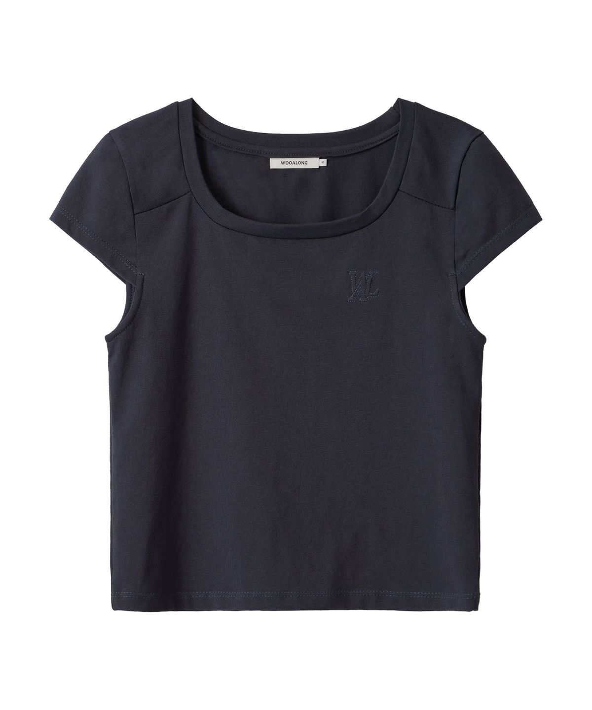 우알롱(WOOALONG) Slim cotton square neck cap t-shirts - CHACOAL