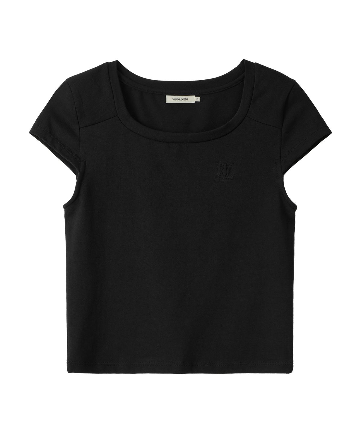 우알롱(WOOALONG) Slim cotton square neck cap t-shirts - BLACK