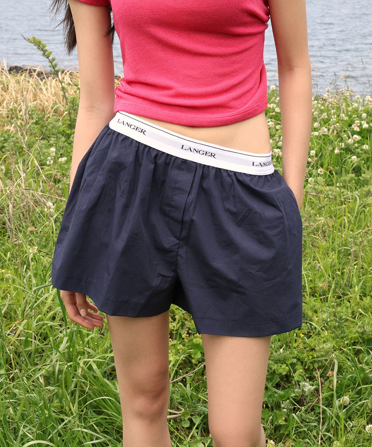 랑거(LANGER) [PLC] bay solid logo banding shorts_4Colors
