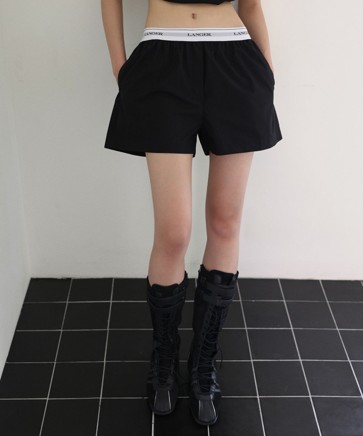 랑거(LANGER) [PLC] bay solid logo banding shorts_4Colors