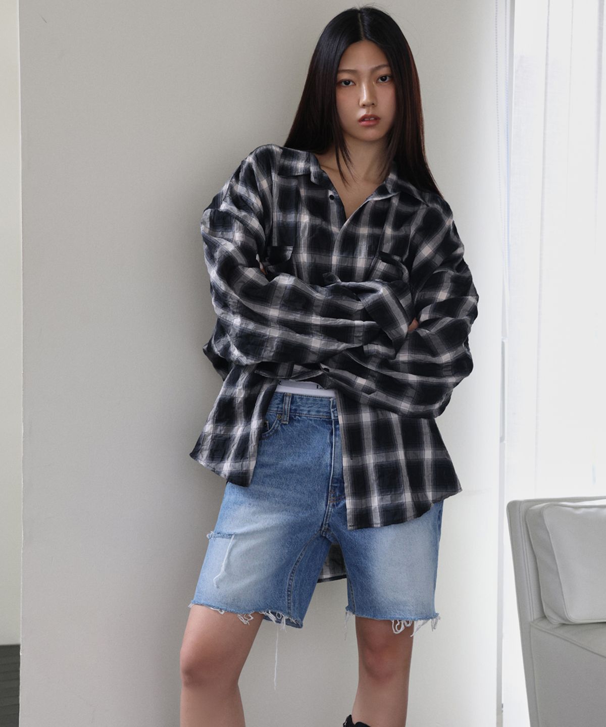 랑거(LANGER) [PLC] 80s distressed cut-off half jeans_blue