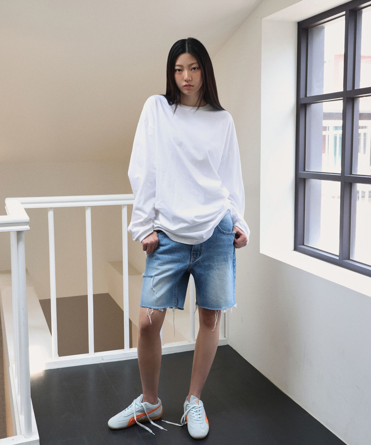 랑거(LANGER) [PLC] 80s distressed cut-off half jeans_blue