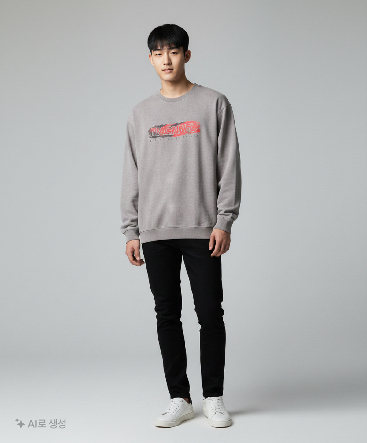 맥나인도씨(MAC 9ºC) 유니섹스 스모크 피그먼트 스웨트셔츠_차콜 L