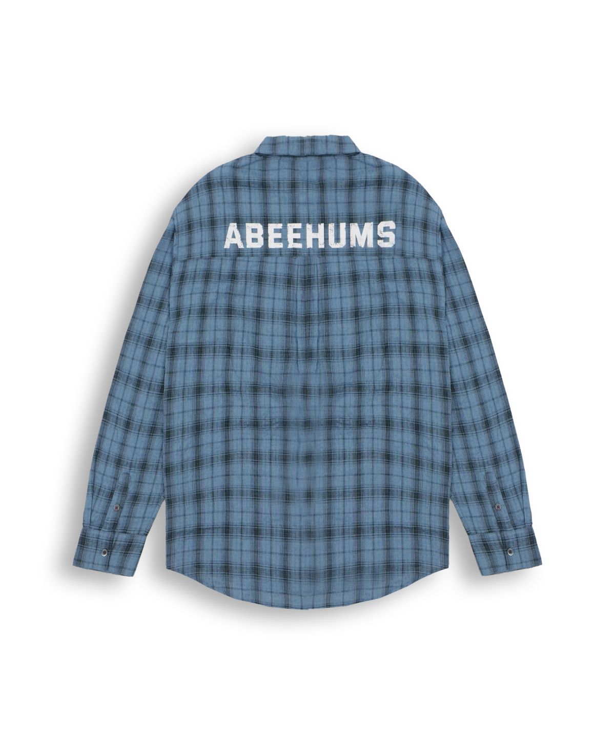 어비험즈(ABEEHUMS) 백 로고 린넨 루즈 핏 체크셔츠 ABH366-118 블루