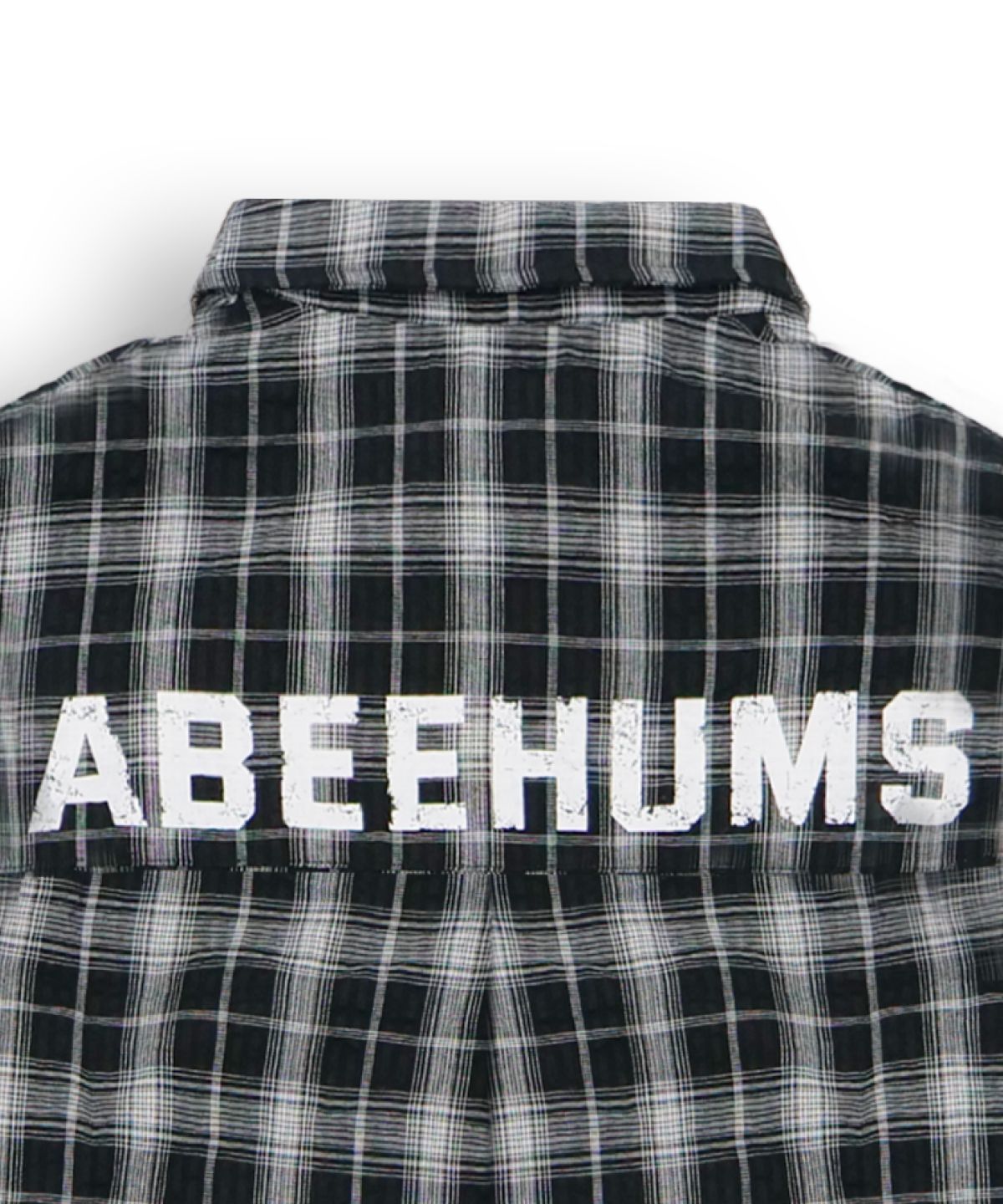 어비험즈(ABEEHUMS) 백 로고 린넨 루즈 핏 체크셔츠 ABH366-118 블랙