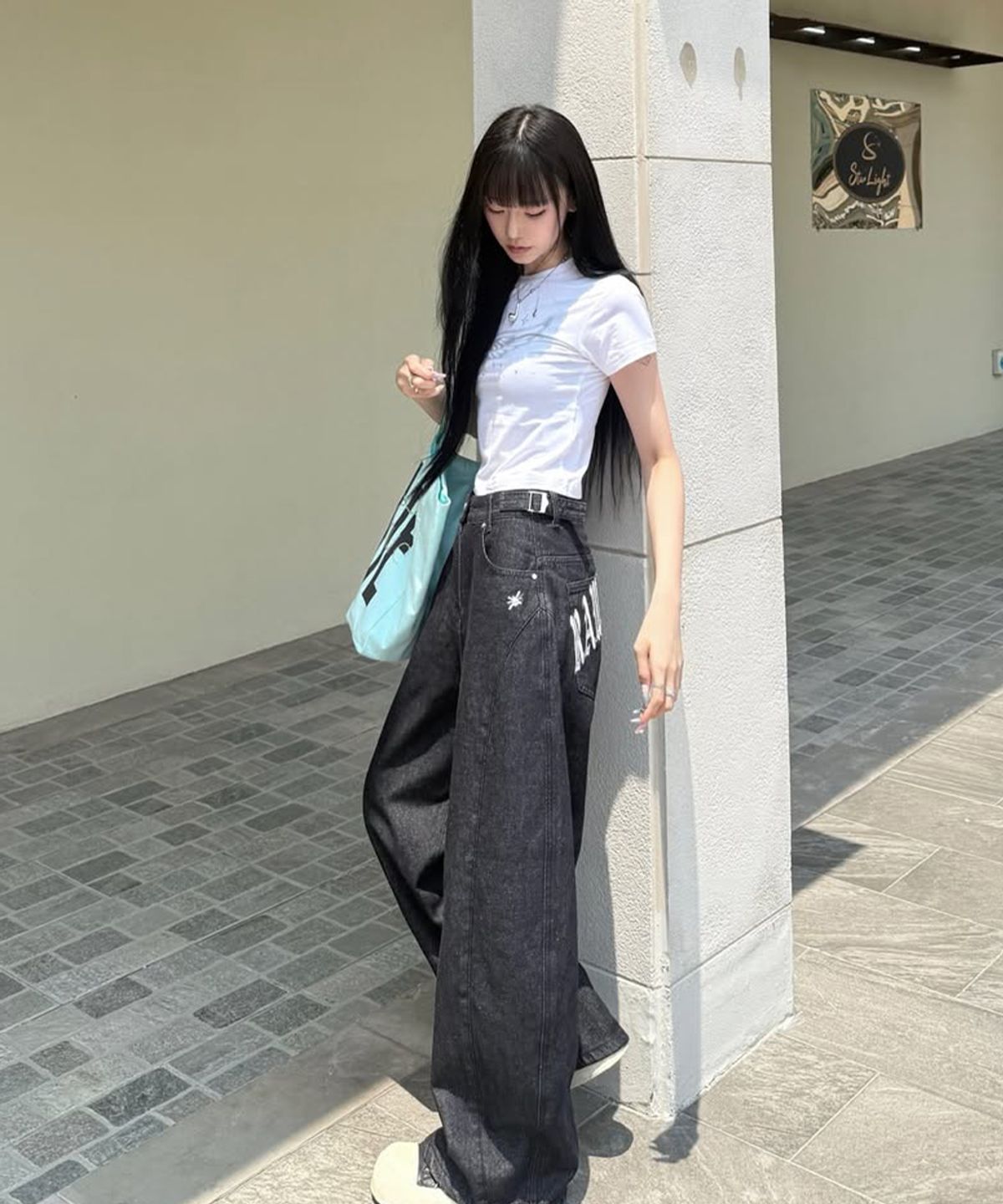 로우그(RAWGUE) 아치 로고 벌룬 핏 데님_블랙