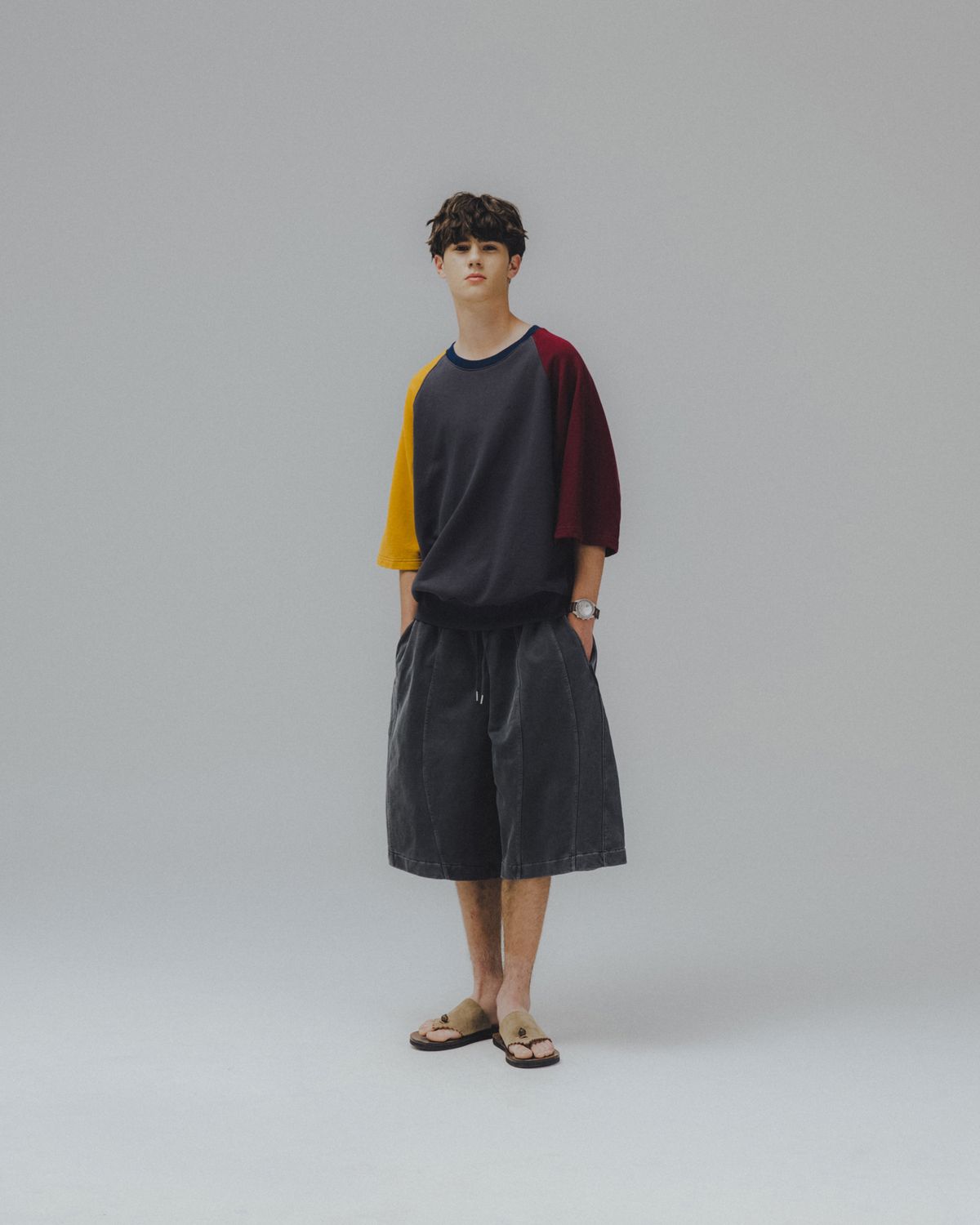 앵글런(ANGLAN) Palette Raglan Half Sweat Shirt - Charcoal