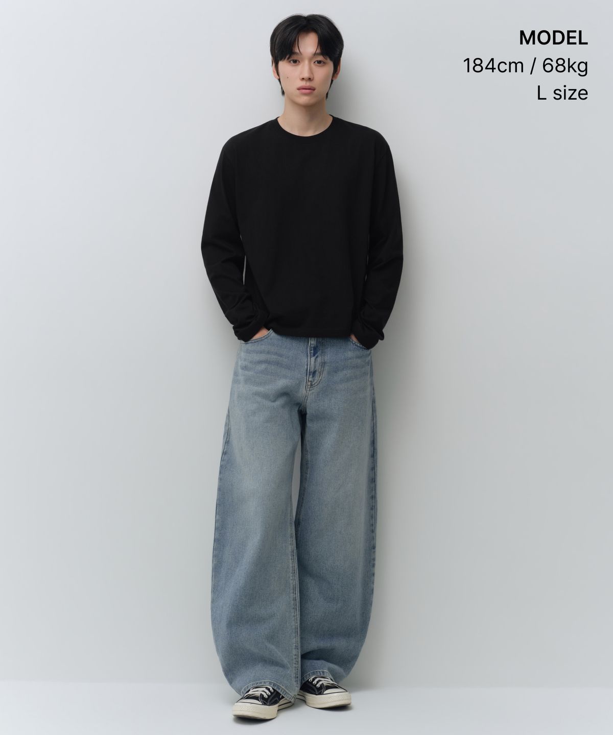무신사 스탠다드(MUSINSA STANDARD) 레귤러 긴소매 크롭 티셔츠 [블랙]