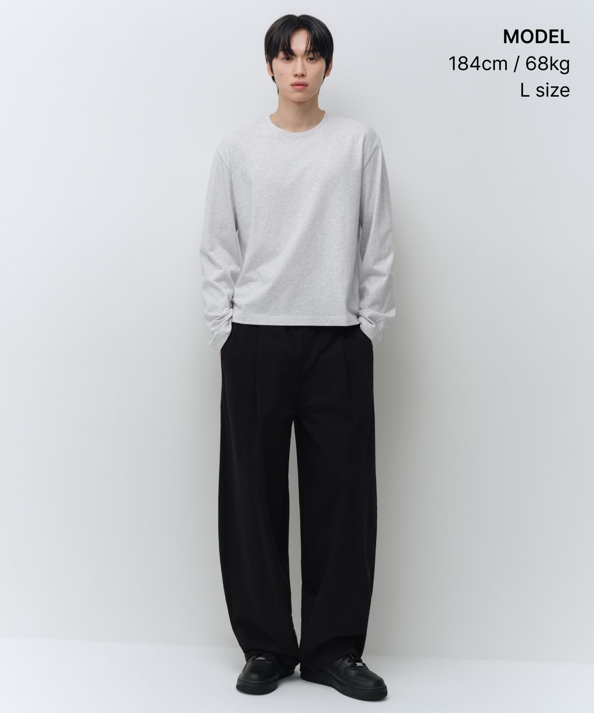 무신사 스탠다드(MUSINSA STANDARD) 레귤러 긴소매 크롭 티셔츠 [멜란지 라이트 그레이]