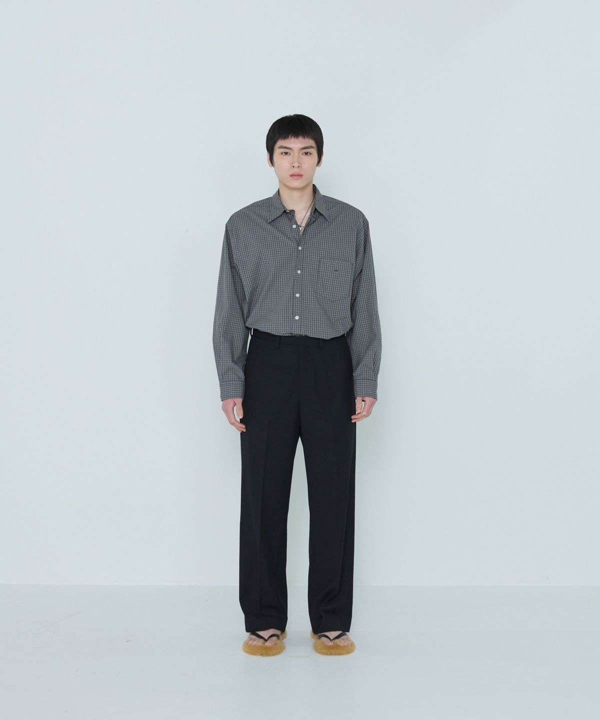 더씽인데어데어(THE THING IN THEIR THERE) Shift Multi Check Shirt Charcoal