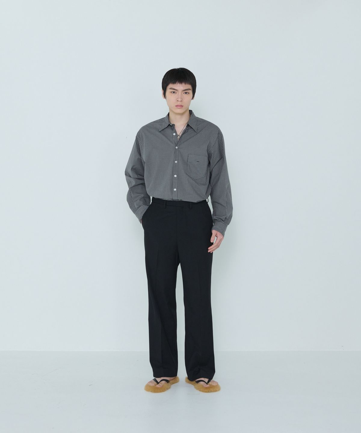 더씽인데어데어(THE THING IN THEIR THERE) Shift Multi Check Shirt Charcoal