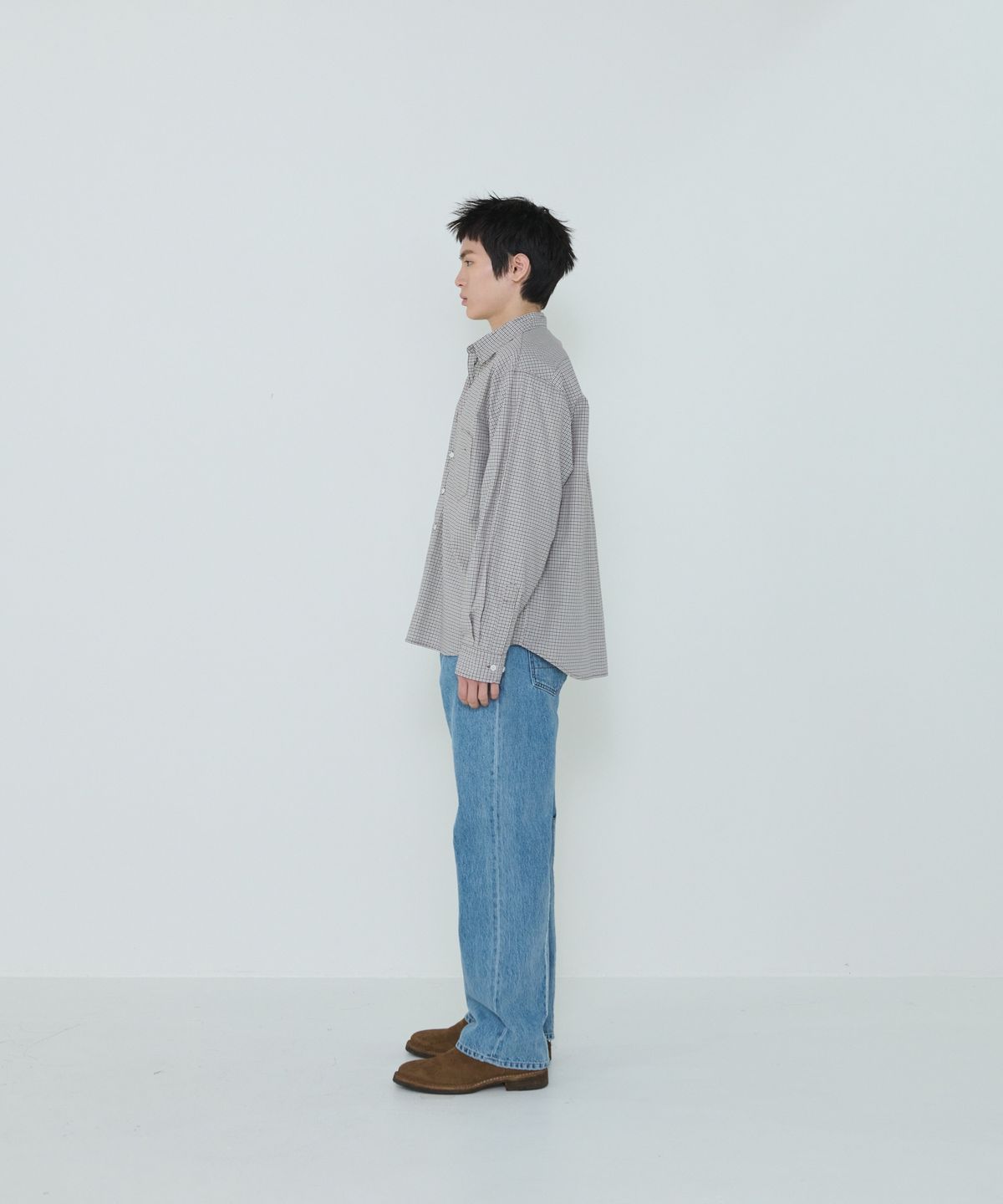더씽인데어데어(THE THING IN THEIR THERE) Shift Multi Check Shirt Brown
