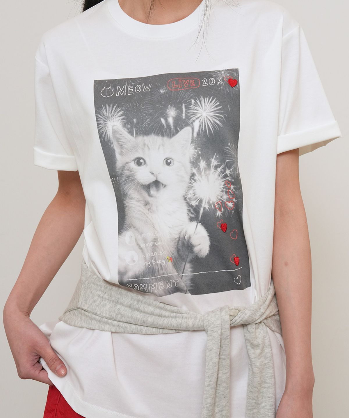 제너럴아이디어(GENERALIDEA) 라이브 스트리밍 캣 반팔티 [WHITE] / GF2LTS540