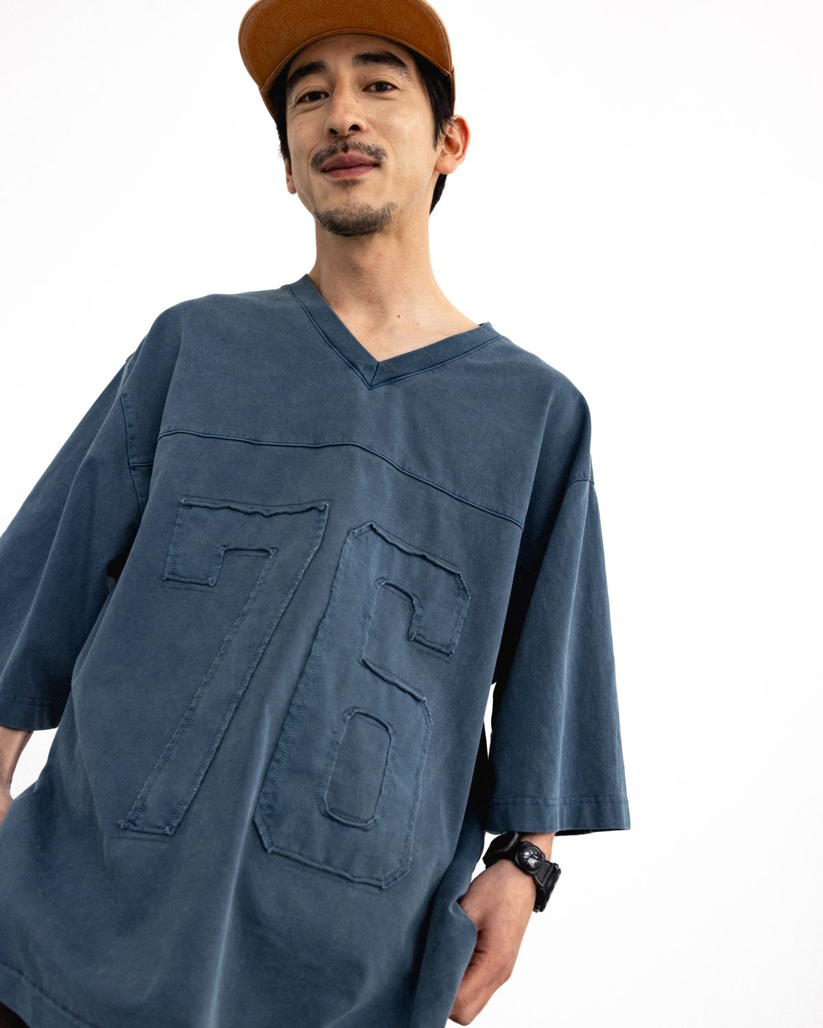 앵글런(ANGLAN) Pigment Rugby Tee - Washed Blue