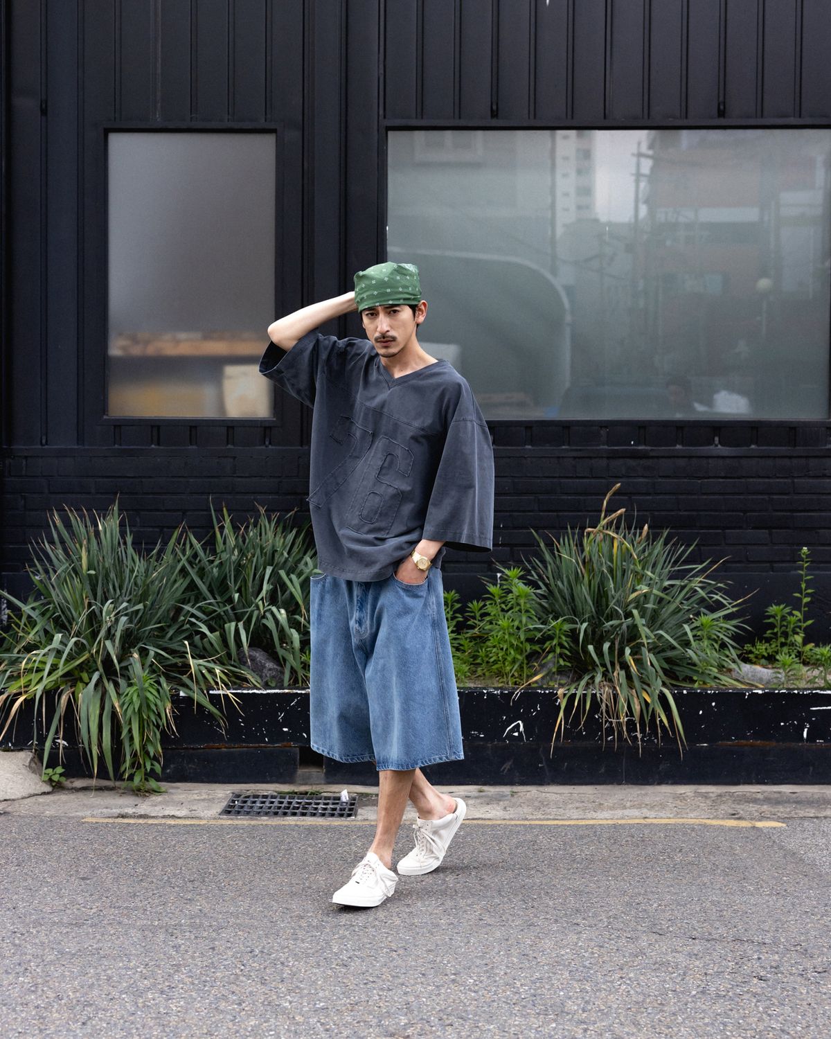 앵글런(ANGLAN) Pigment Rugby Tee - Washed Grey