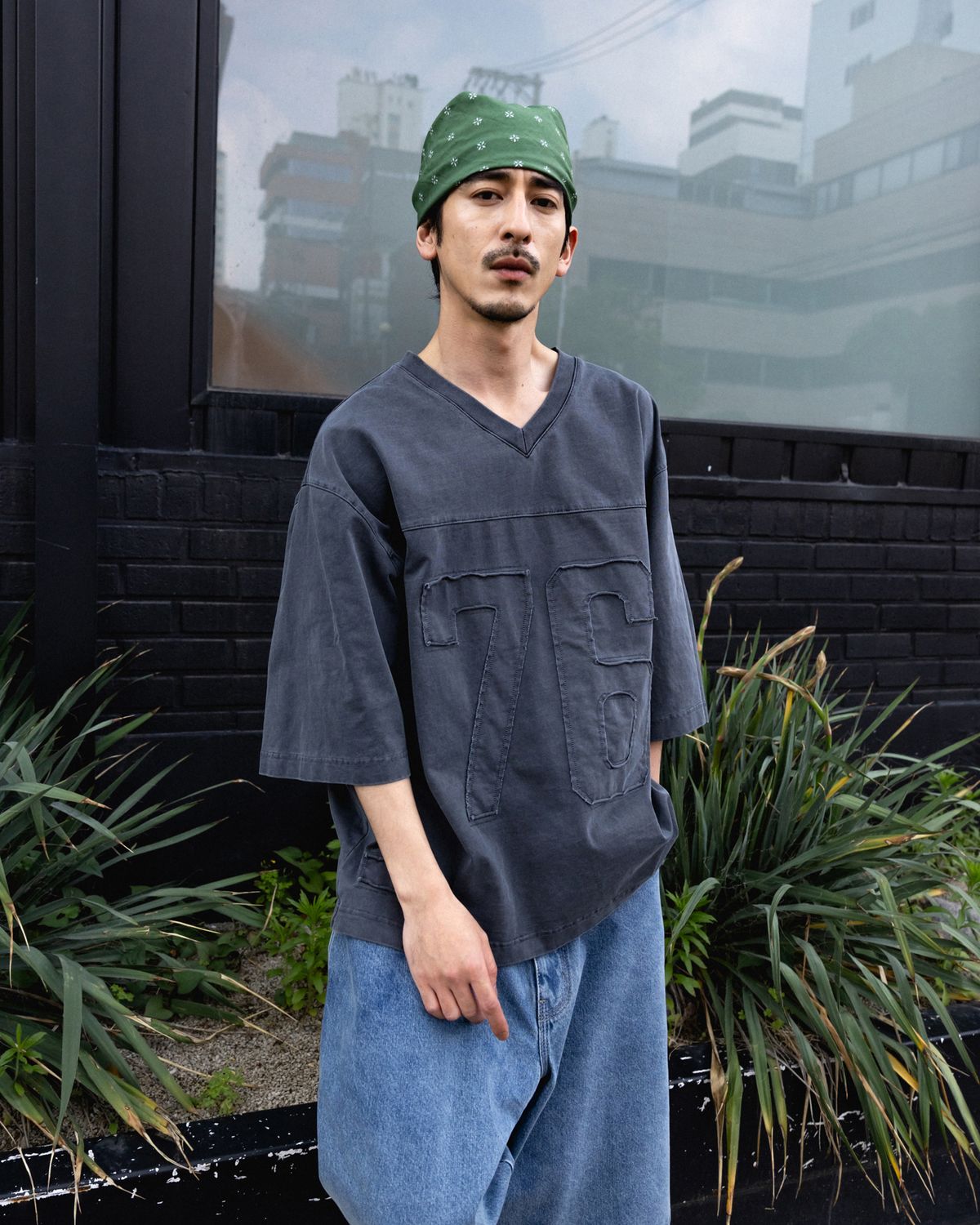 앵글런(ANGLAN) Pigment Rugby Tee - Washed Grey