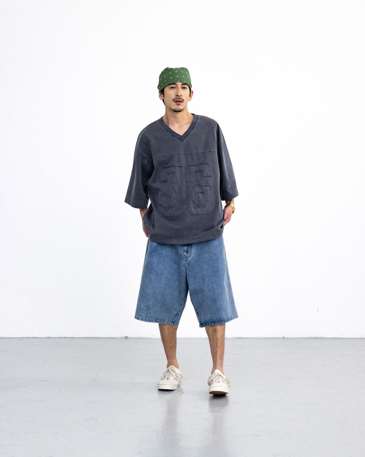 앵글런(ANGLAN) Pigment Rugby Tee - Washed Grey