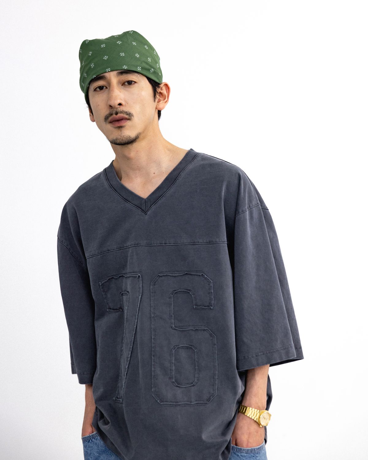 앵글런(ANGLAN) Pigment Rugby Tee - Washed Grey