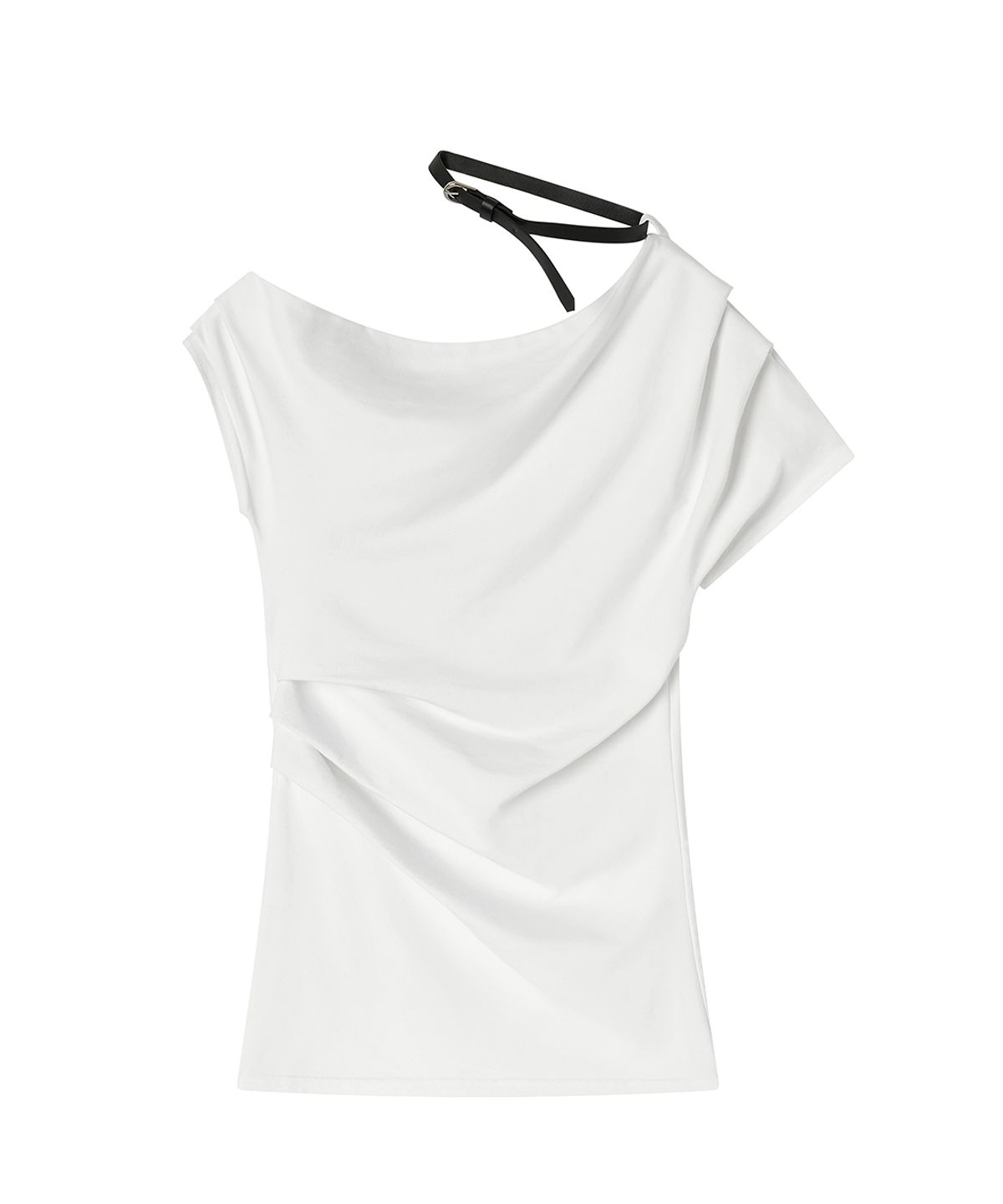 일리오(ILLIO) White belt Rose one-shoulder T-shirt
