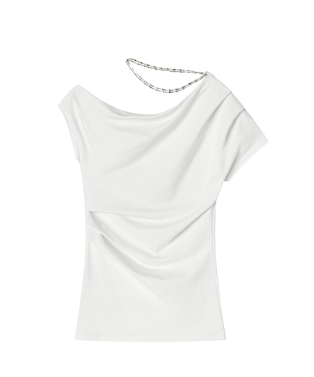 일리오(ILLIO) White chain Rose one-shoulder T-shirt