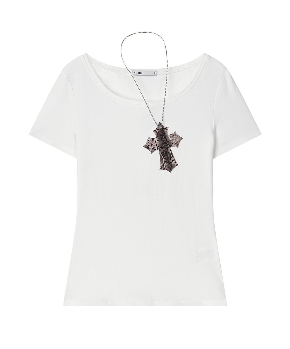 일리오(ILLIO) White-python Cross necklace T-shirt