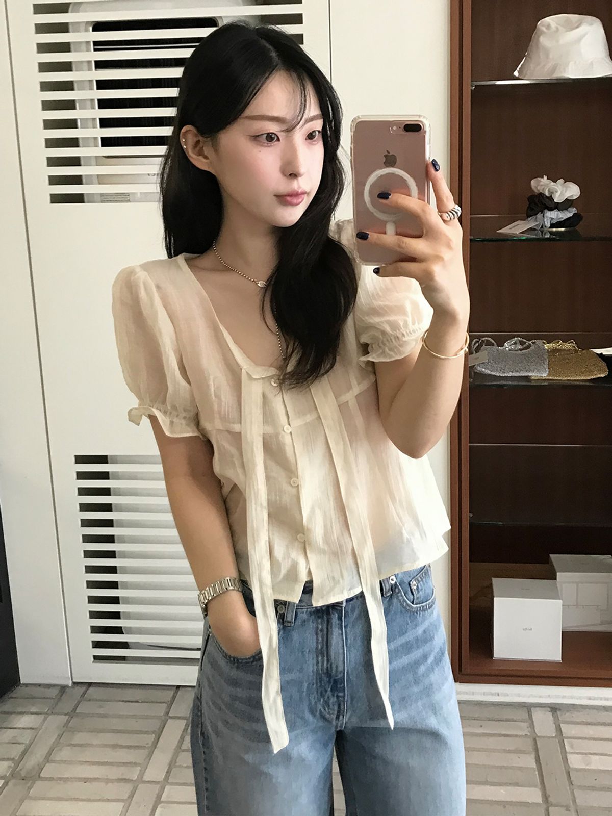 뮈르뮈르(MURMURE) 디아베 타이 셔링 블라우스_Diabe Blouse