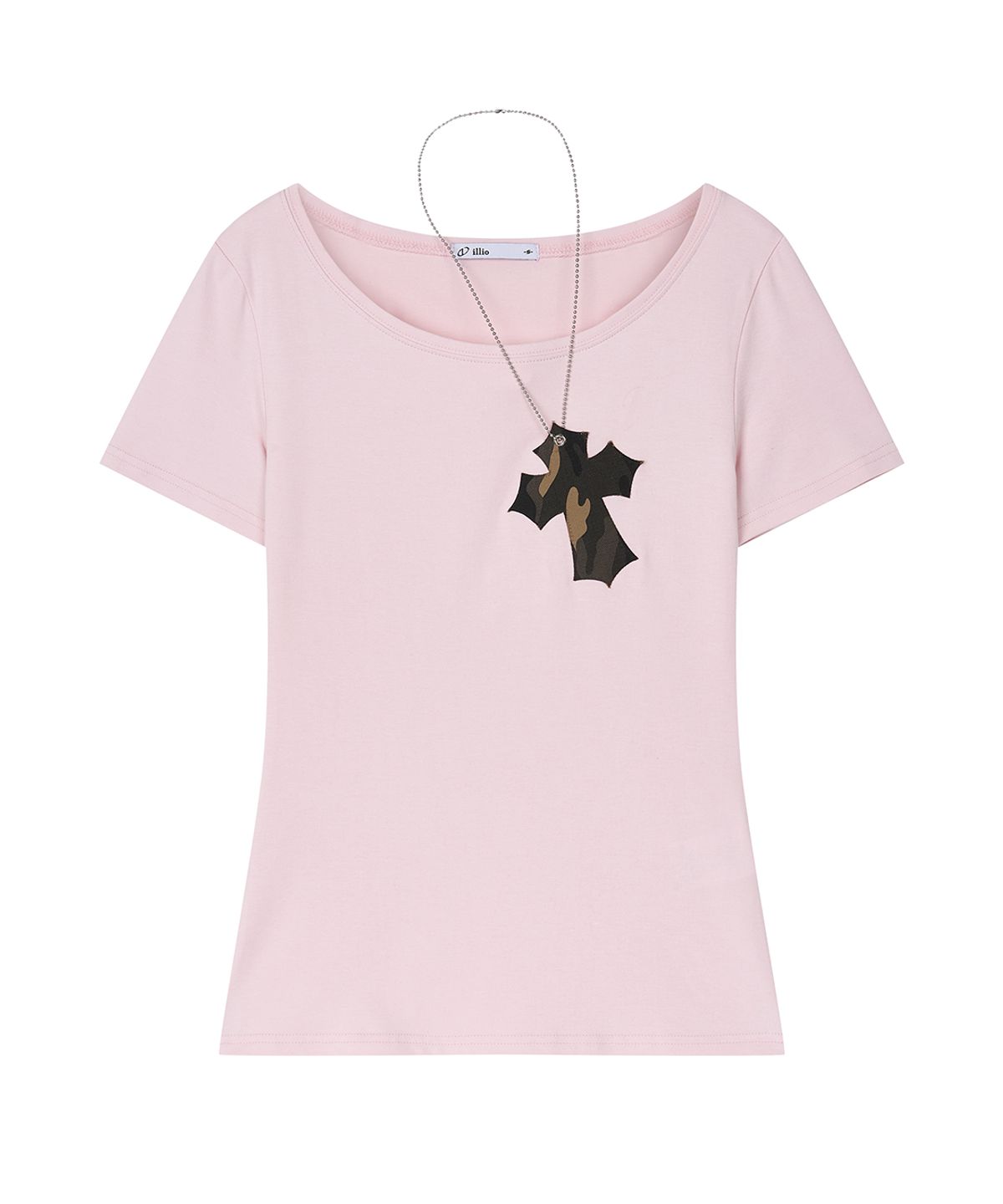 일리오(ILLIO) Pink-camou Cross necklace T-shirt
