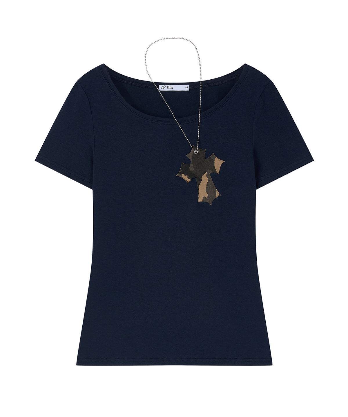 일리오(ILLIO) Navy-camou Cross necklace T-shirt