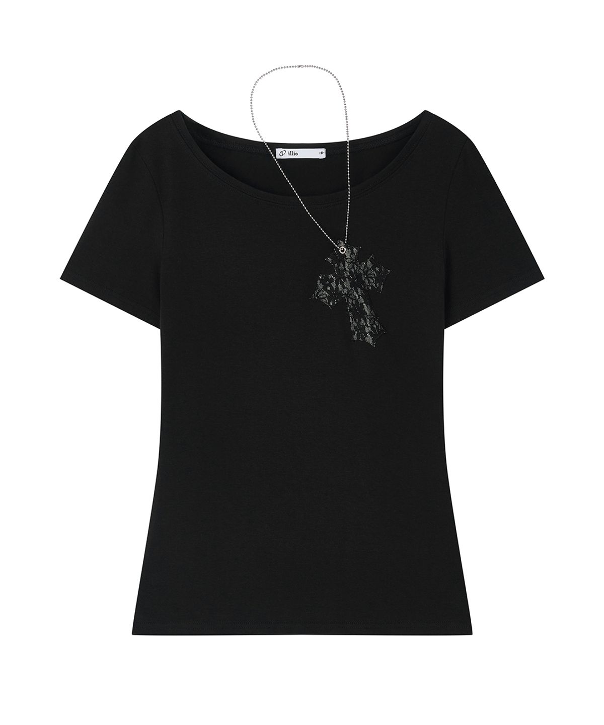 일리오(ILLIO) Black-lace Cross necklace T-shirt