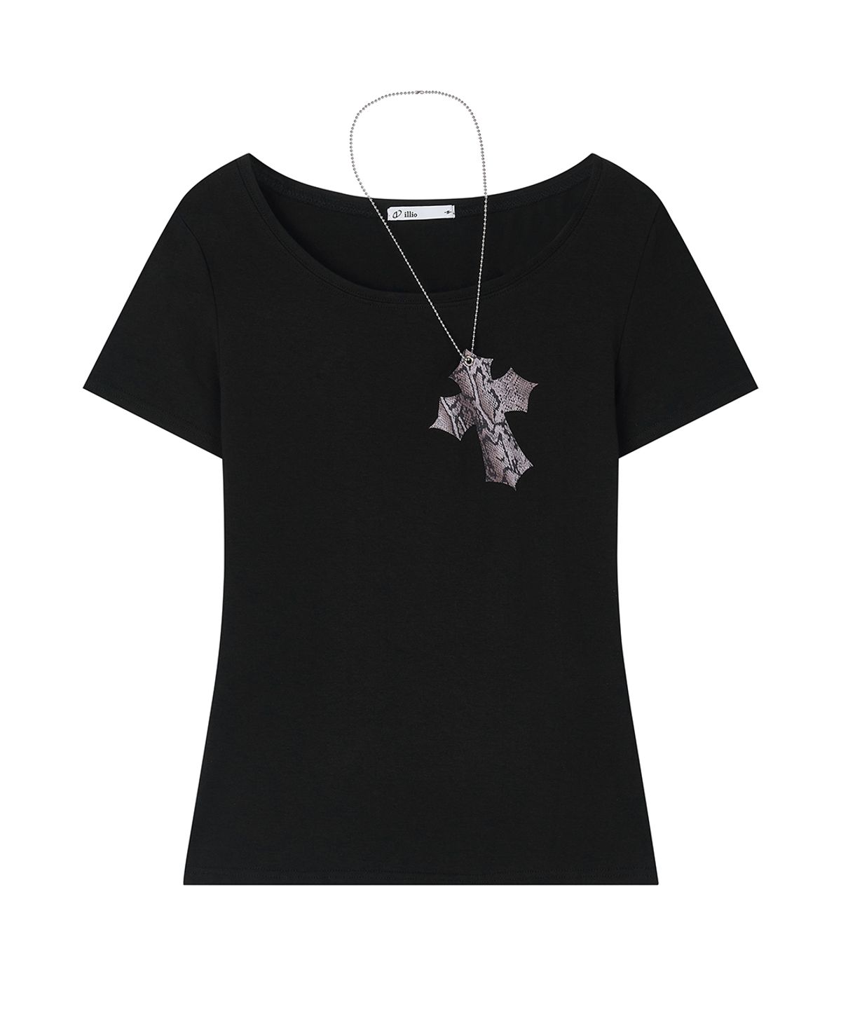 일리오(ILLIO) Black-python Cross necklace T-shirt