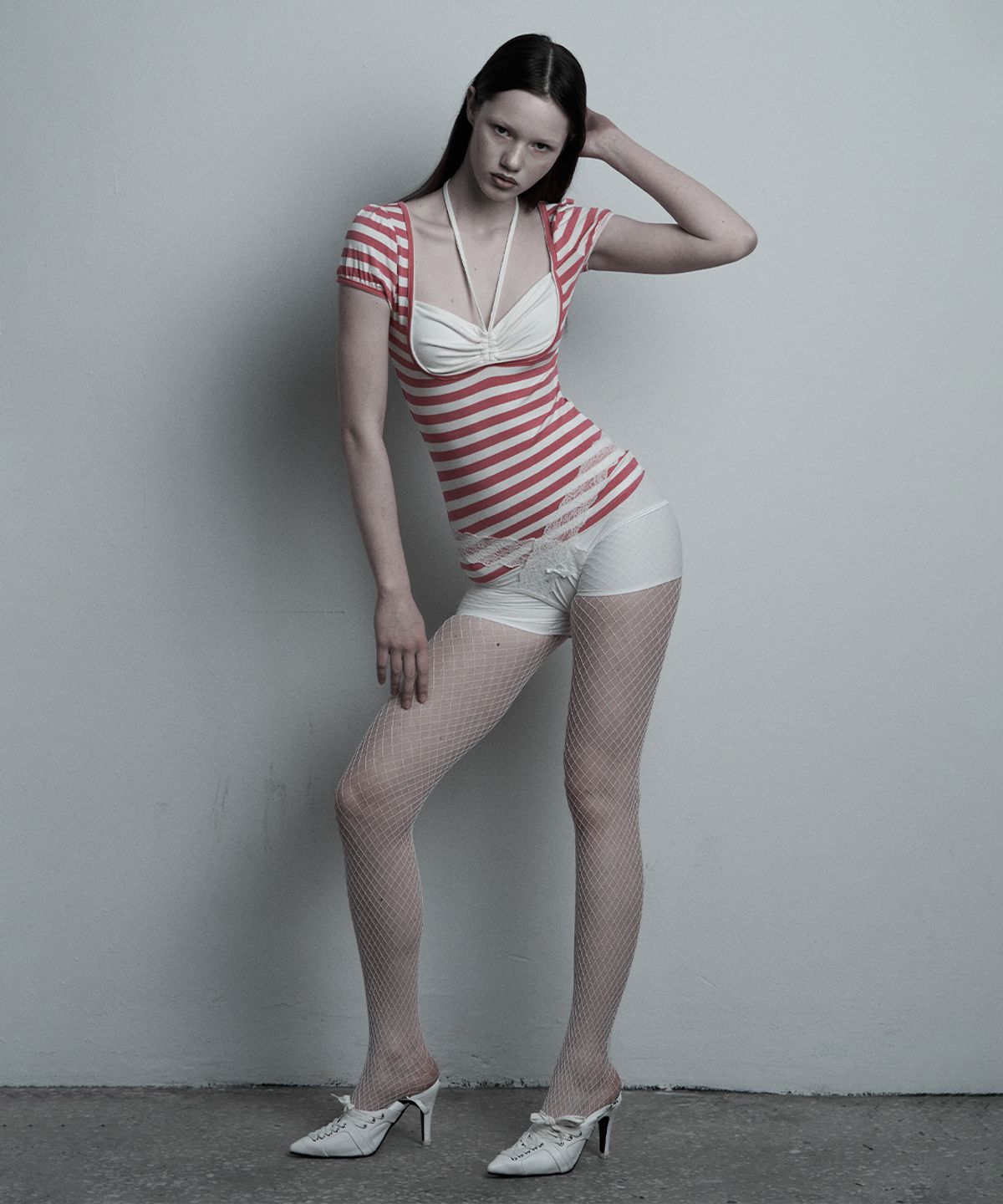 일리오(ILLIO) Pink stripe Giselle gathered top