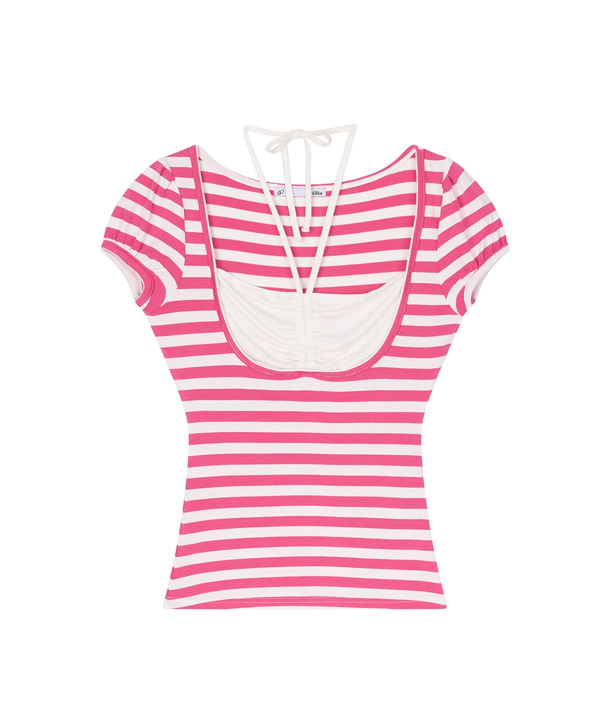 일리오(ILLIO) Pink stripe Giselle gathered top
