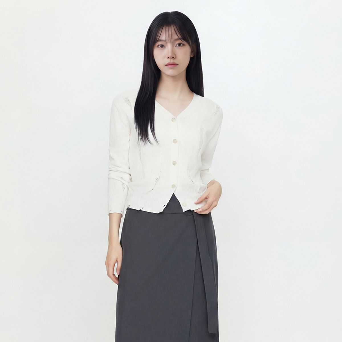 랩(LAP) 데미지 V넥 가디건 AS2KG560
