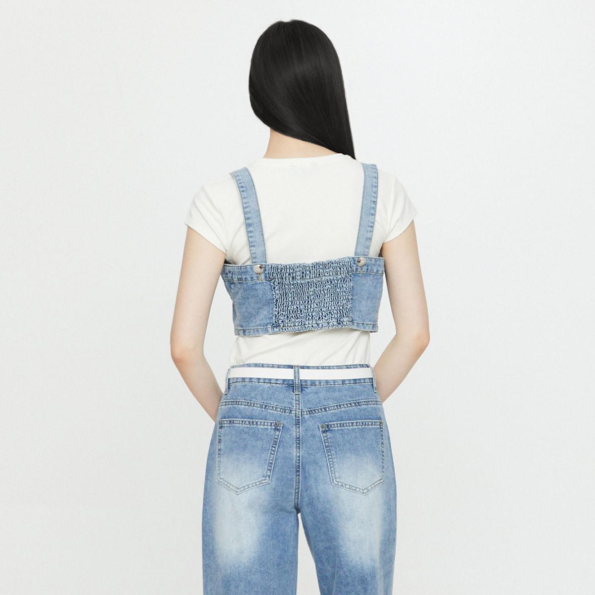 랩(LAP) 단추 크랍 스모킹 데님뷔스티에 AS2DB565