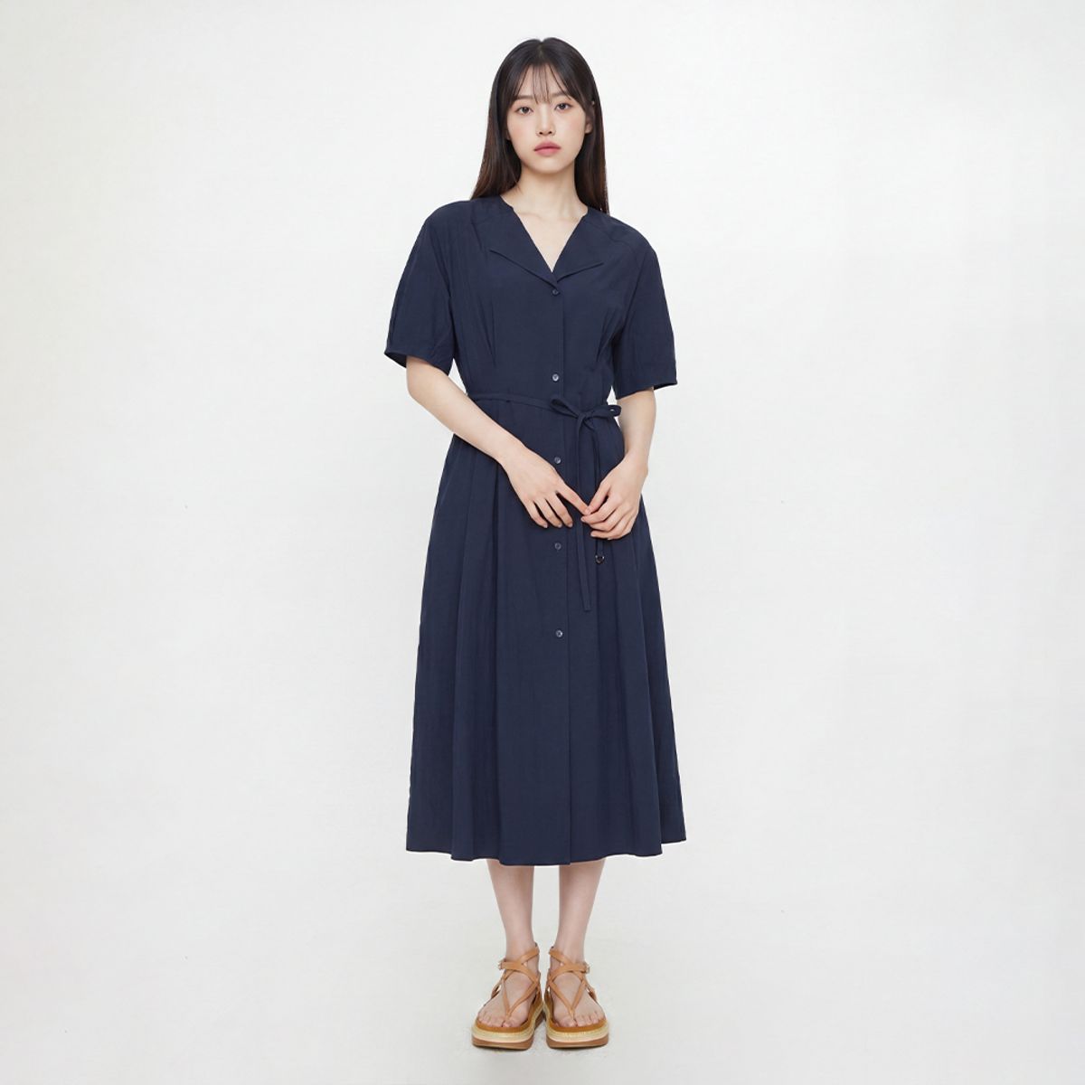 랩(LAP) 허리핀턱 벨티드 롱 원피스 AS2WO464